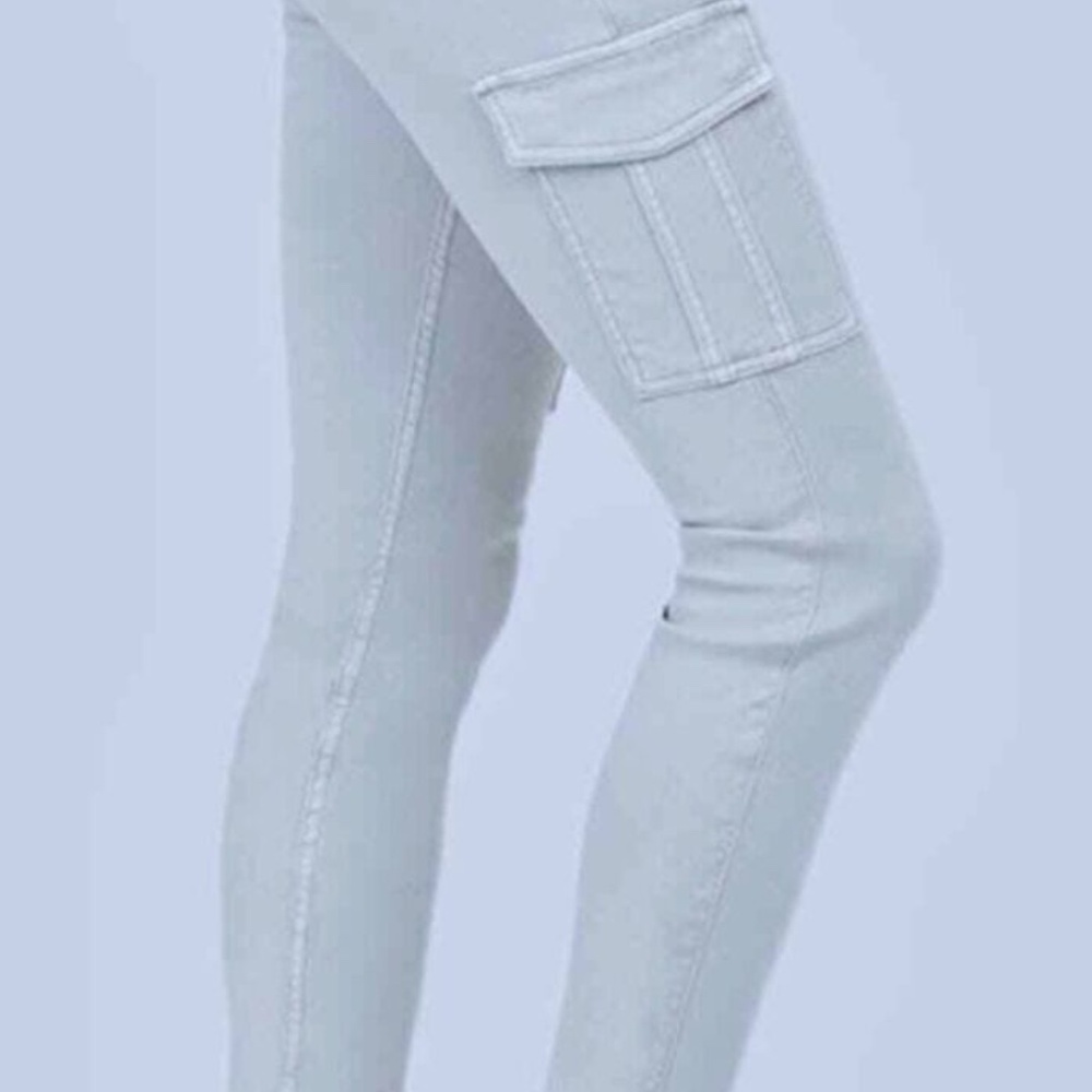 SPANX Stretch Twill Crystal Grey Cargo Tummy Shaping Ankle Pants Womens XS - Picture 4 of 7